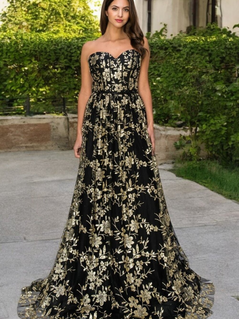 NEW BLACK Glitter Sweetheart Evening Gown Floor Length 8043J